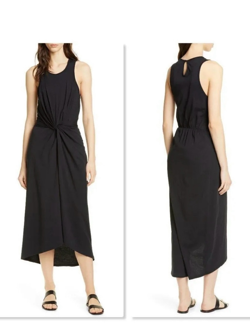 Joie Black Twist-Knot High-Low Midi Dress
